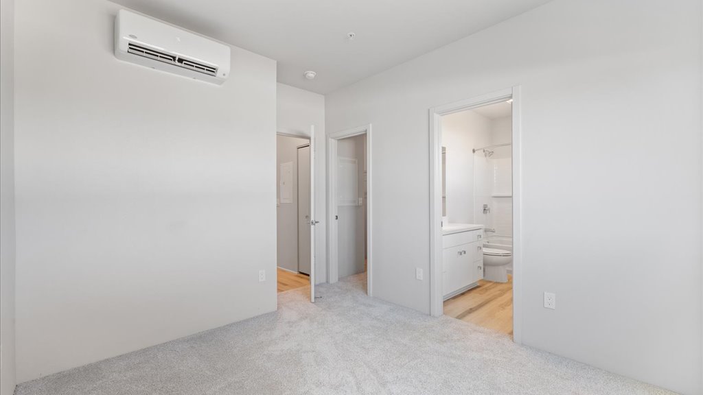 Interior bedroom with bathroom and walk in closet