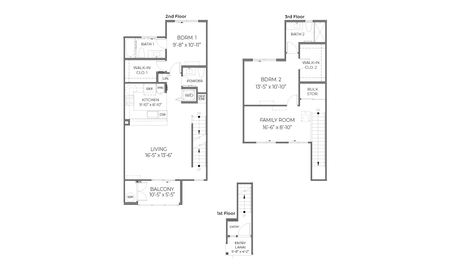 Interior rendering three bedroom floor plan drawing