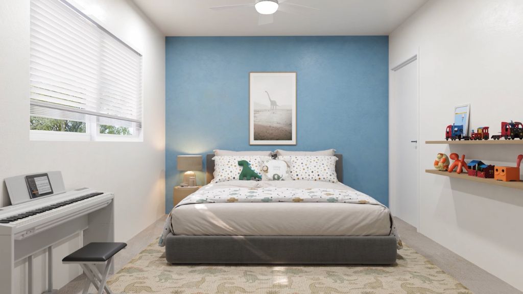 Interior bedroom with large window