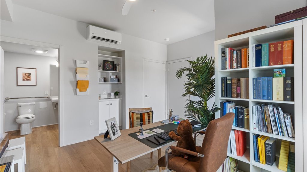 Interior flex office space with desk and couch