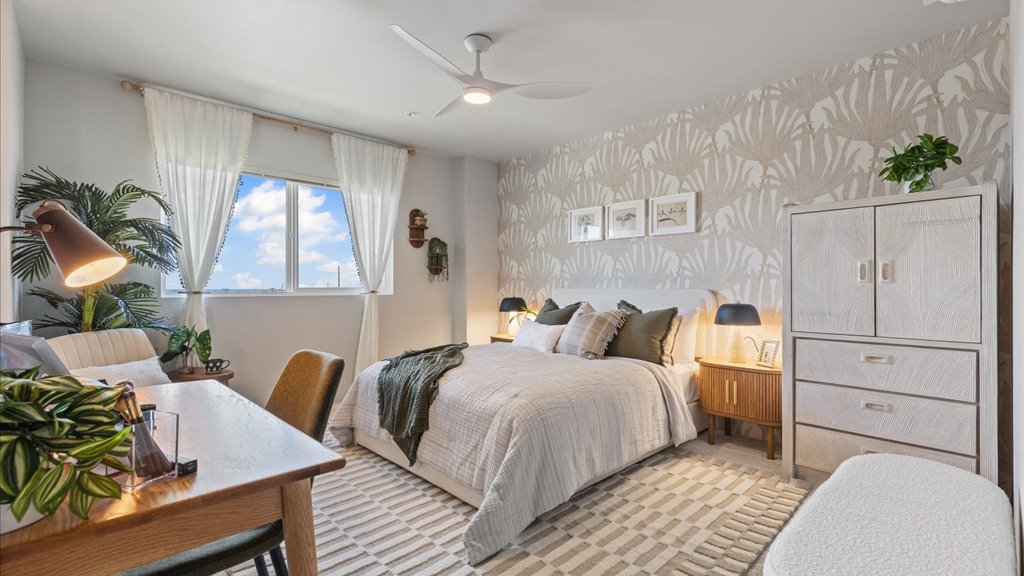 Interior bedroom with walk in closet and ensuite bathroom