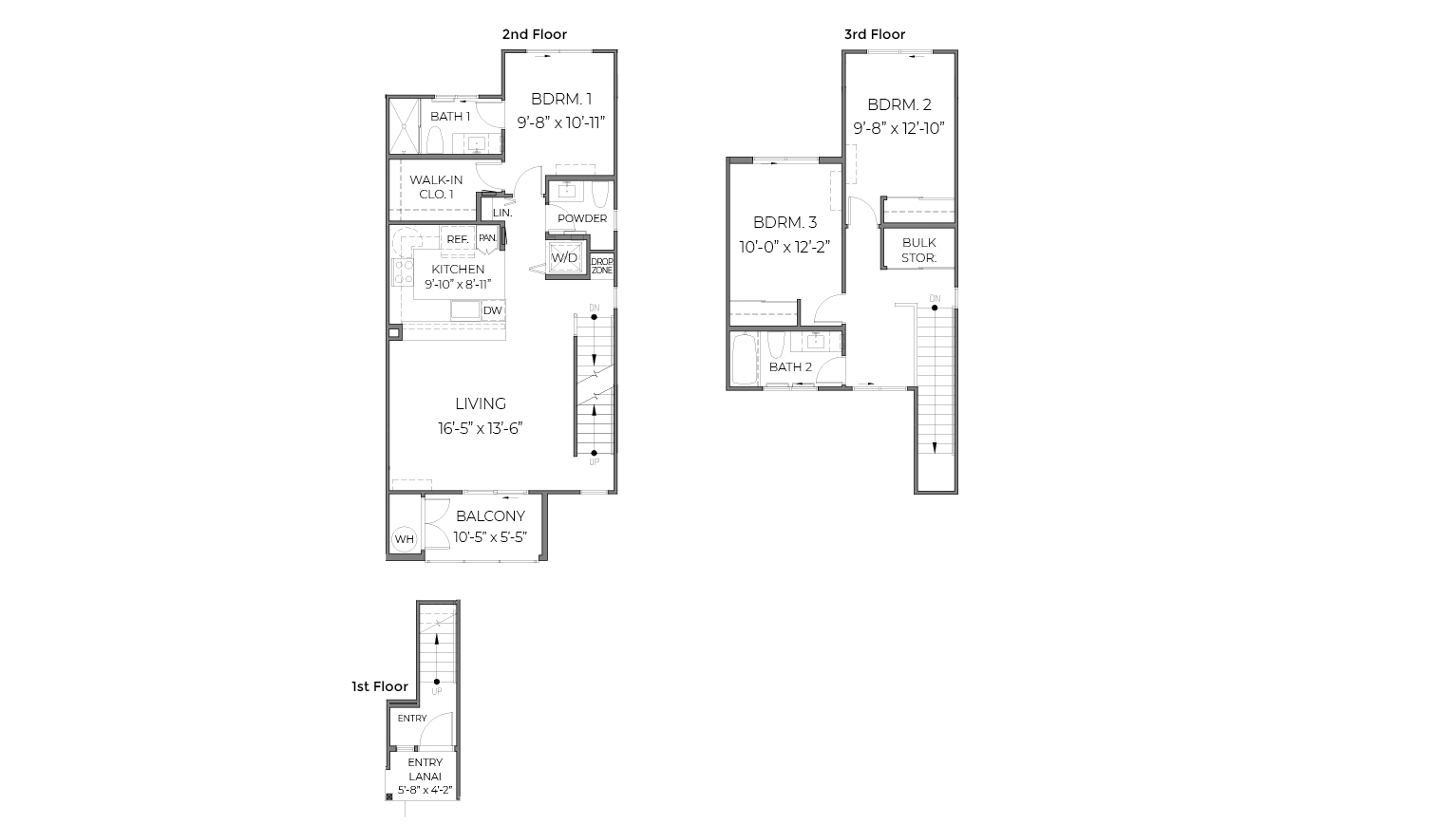 Interior floorplan drawing three bedrooms and two and a half bath