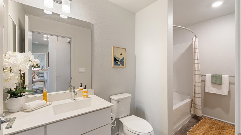 Interior bathroom with toilet and shower