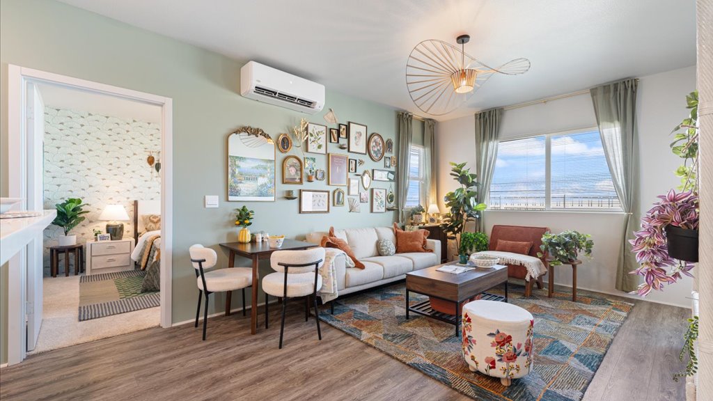 Interior living room and dining room