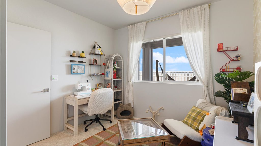 Interior bedroom with large window