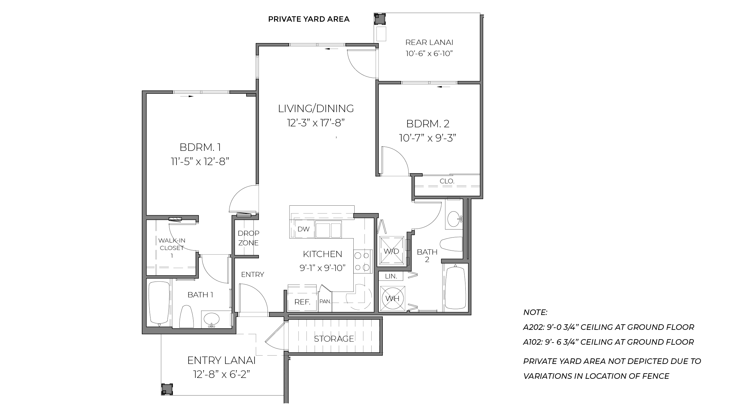 Interior floorplan drawing single story two bedrooms