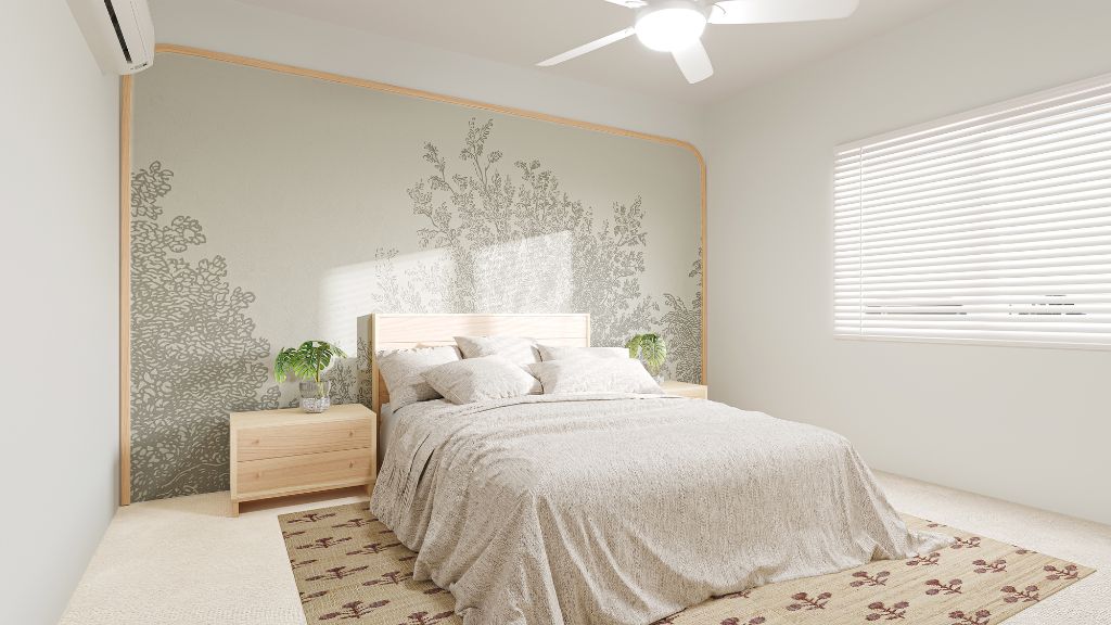Interior bedroom with large window