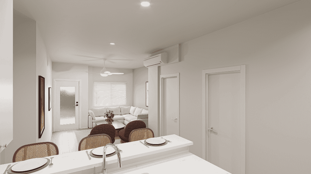 Interior living room open to patio