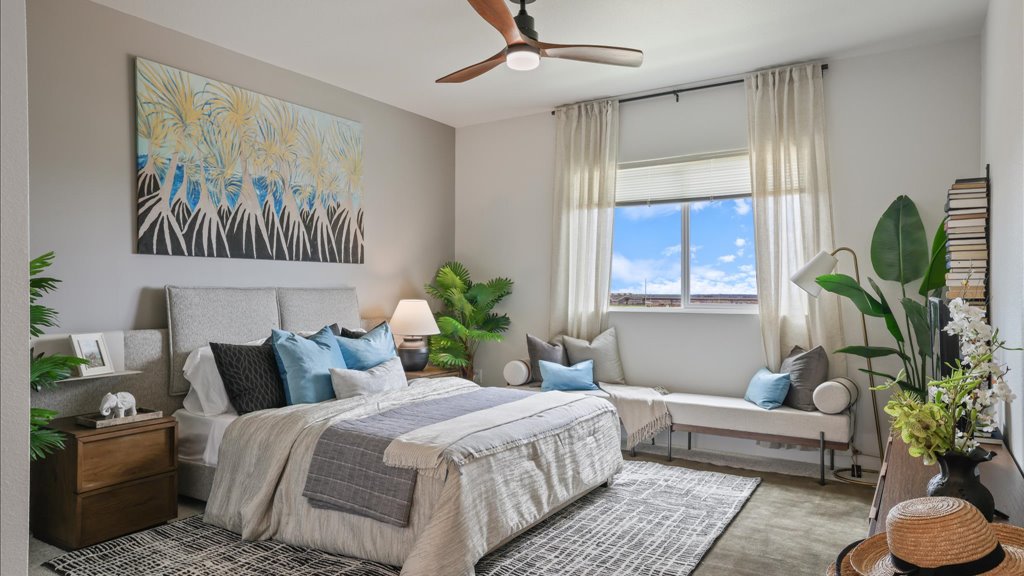 Inteiror bedroom with large window