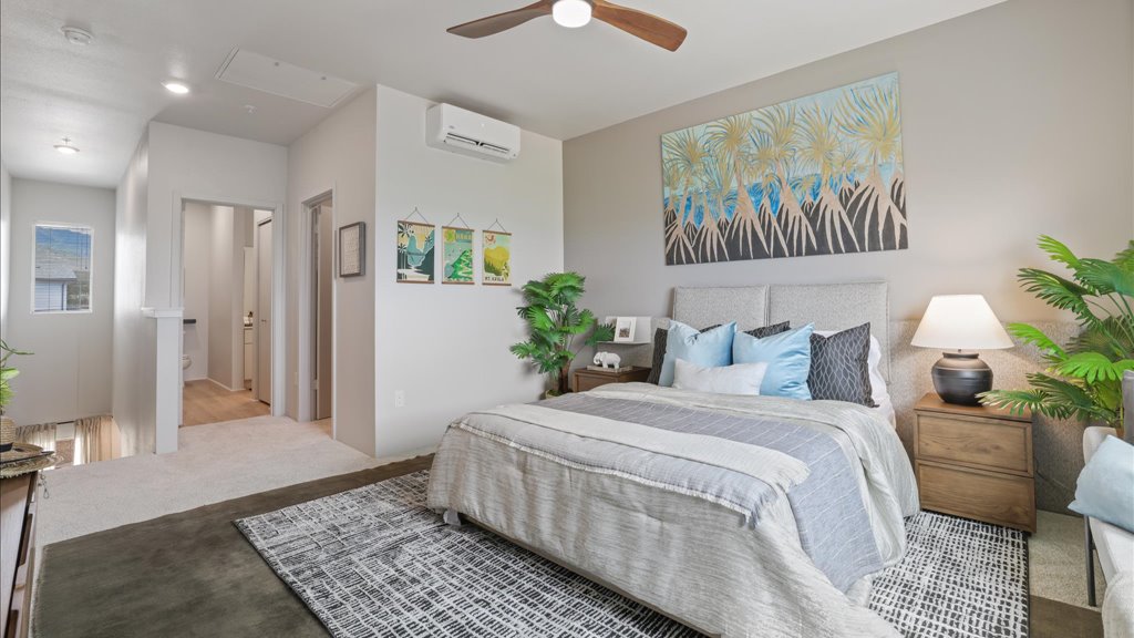 Interior bedroom with bathroom and walk in closet