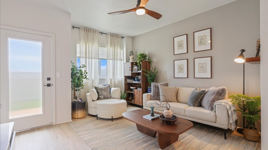 Interior living room with large window