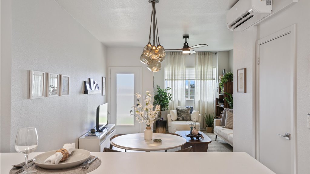 Interior kitchen living and dining area