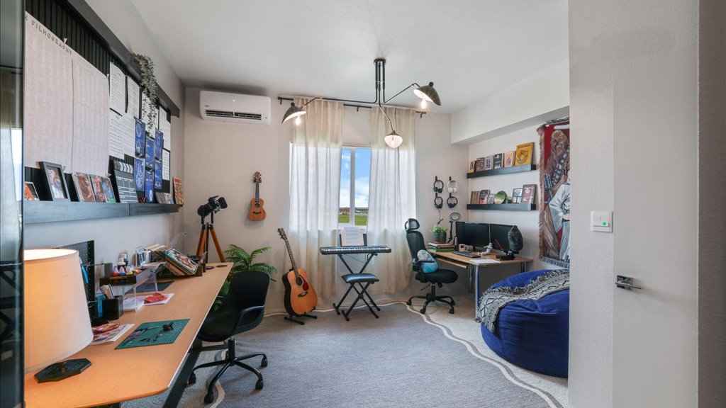 Interior bedroom with large window