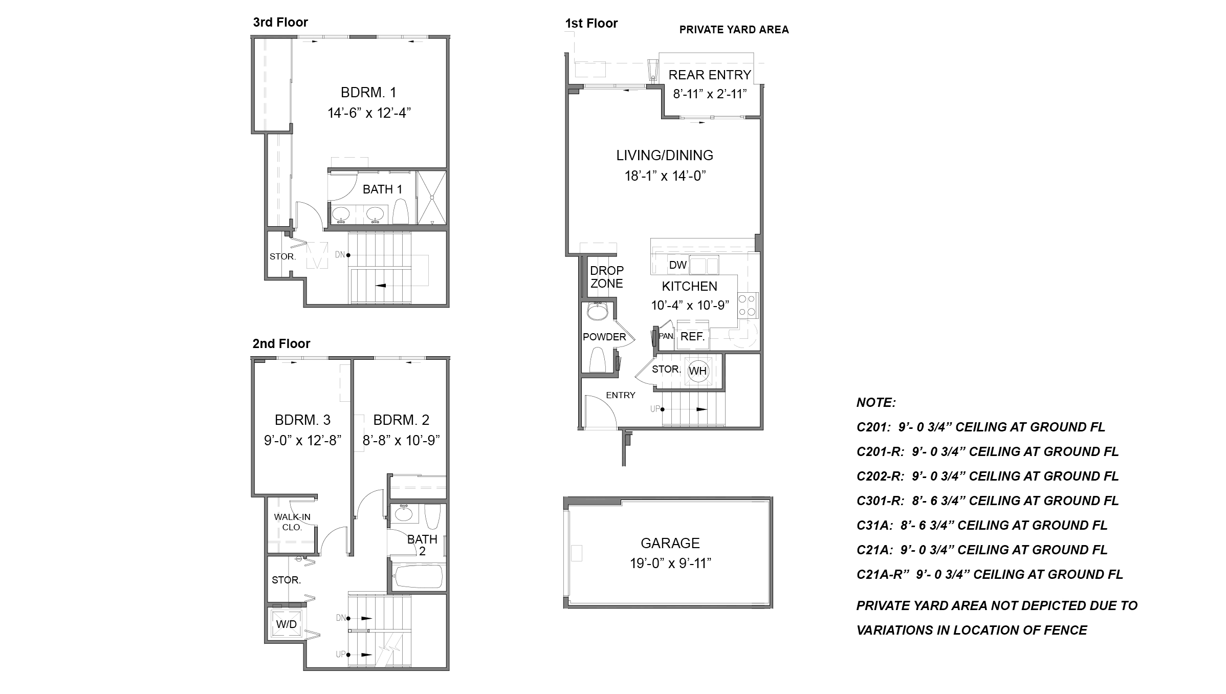 Interior floorplan drawing three bedrooms