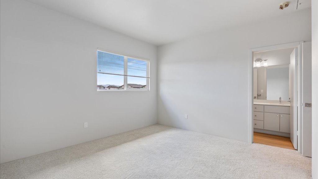 Interior bedroom with large window