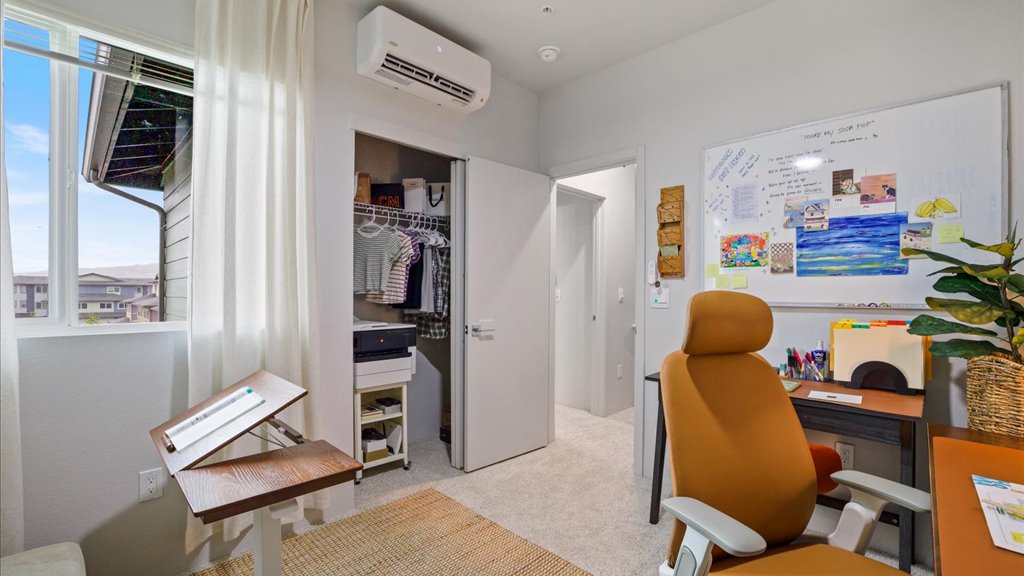 Interior bedroom with large window
