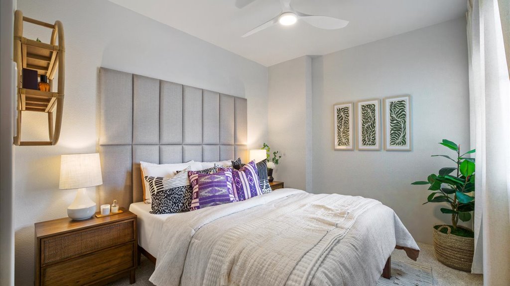 Interior bedroom with sliding closet doors