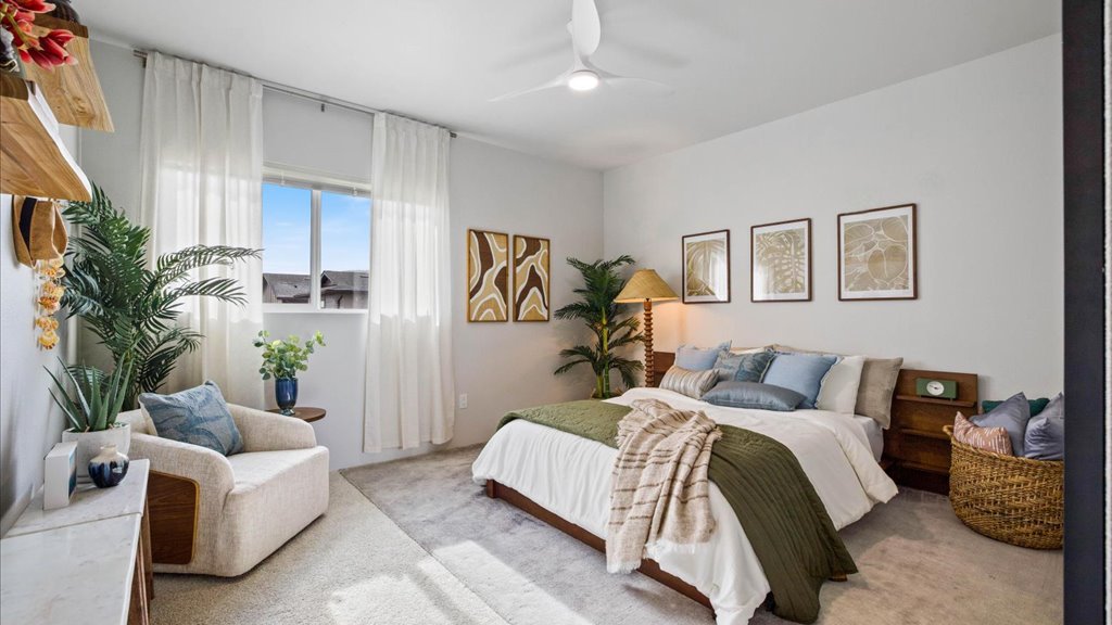 Interior bedroom with sliding closet doors