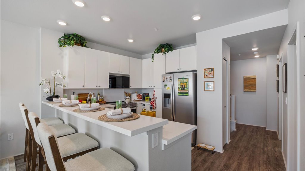 Interior kitchen with bar countertop