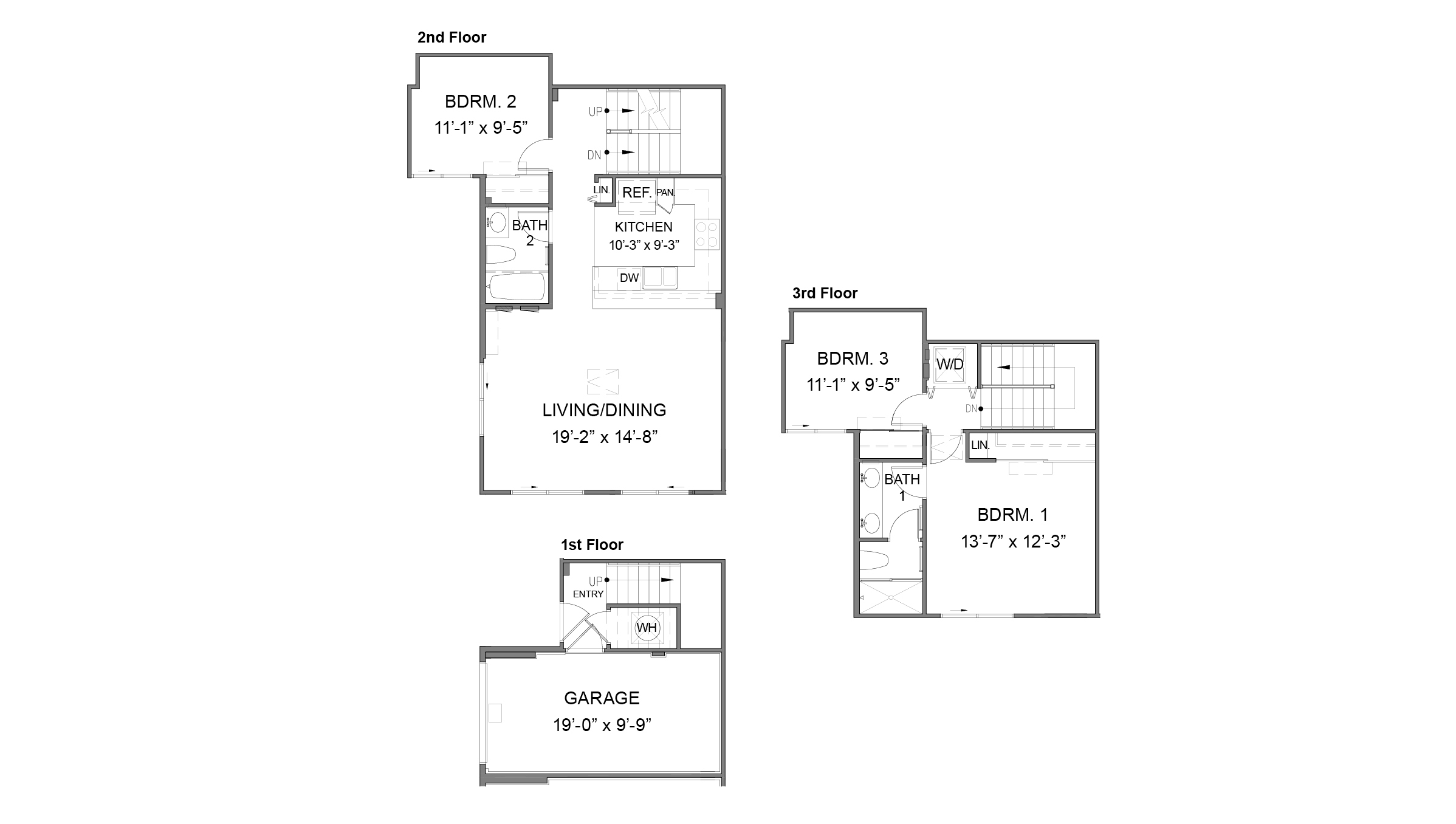 Interior floorplan drawing three bedroom