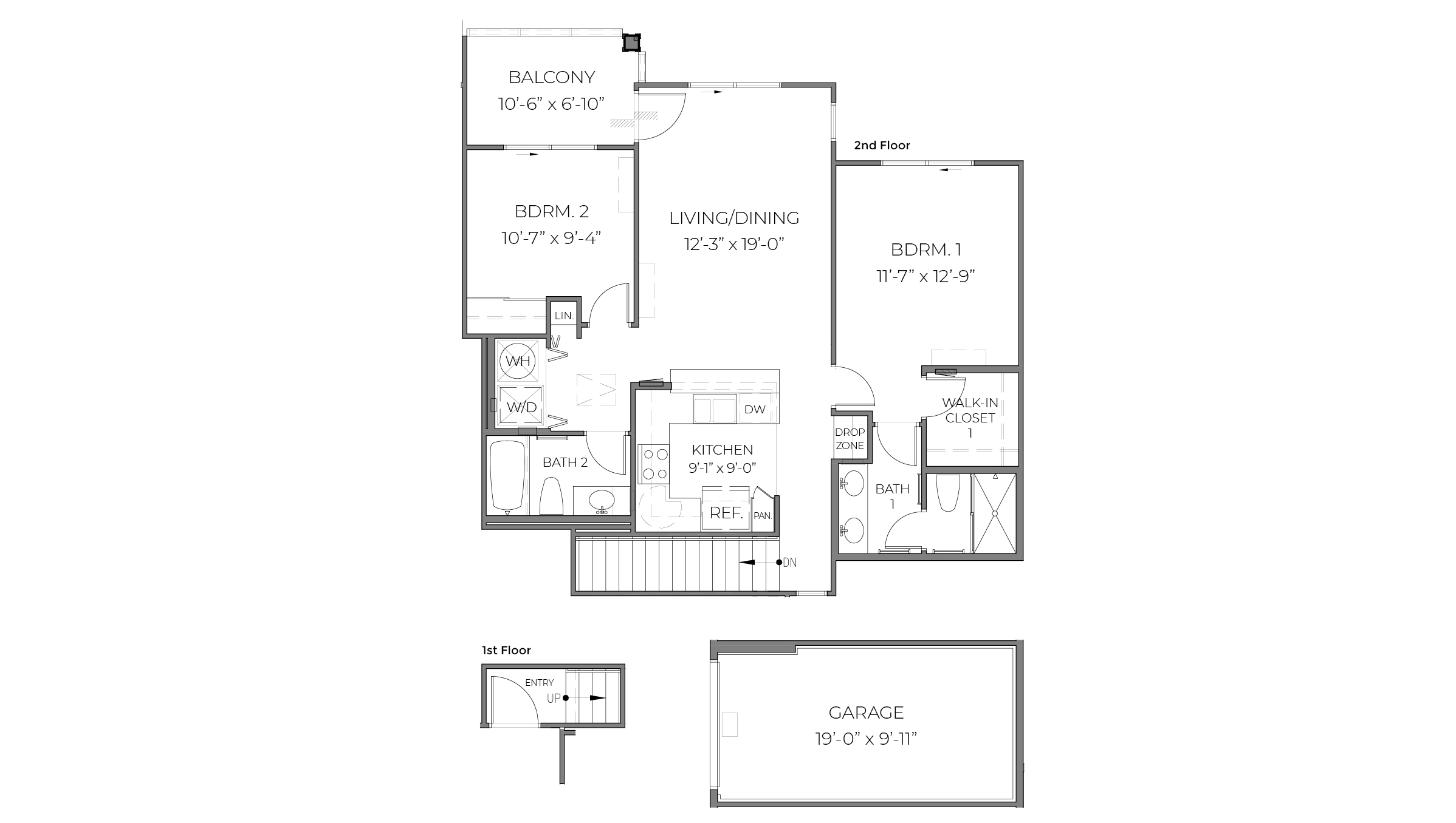 Interior floorplan drawing two bedrooms