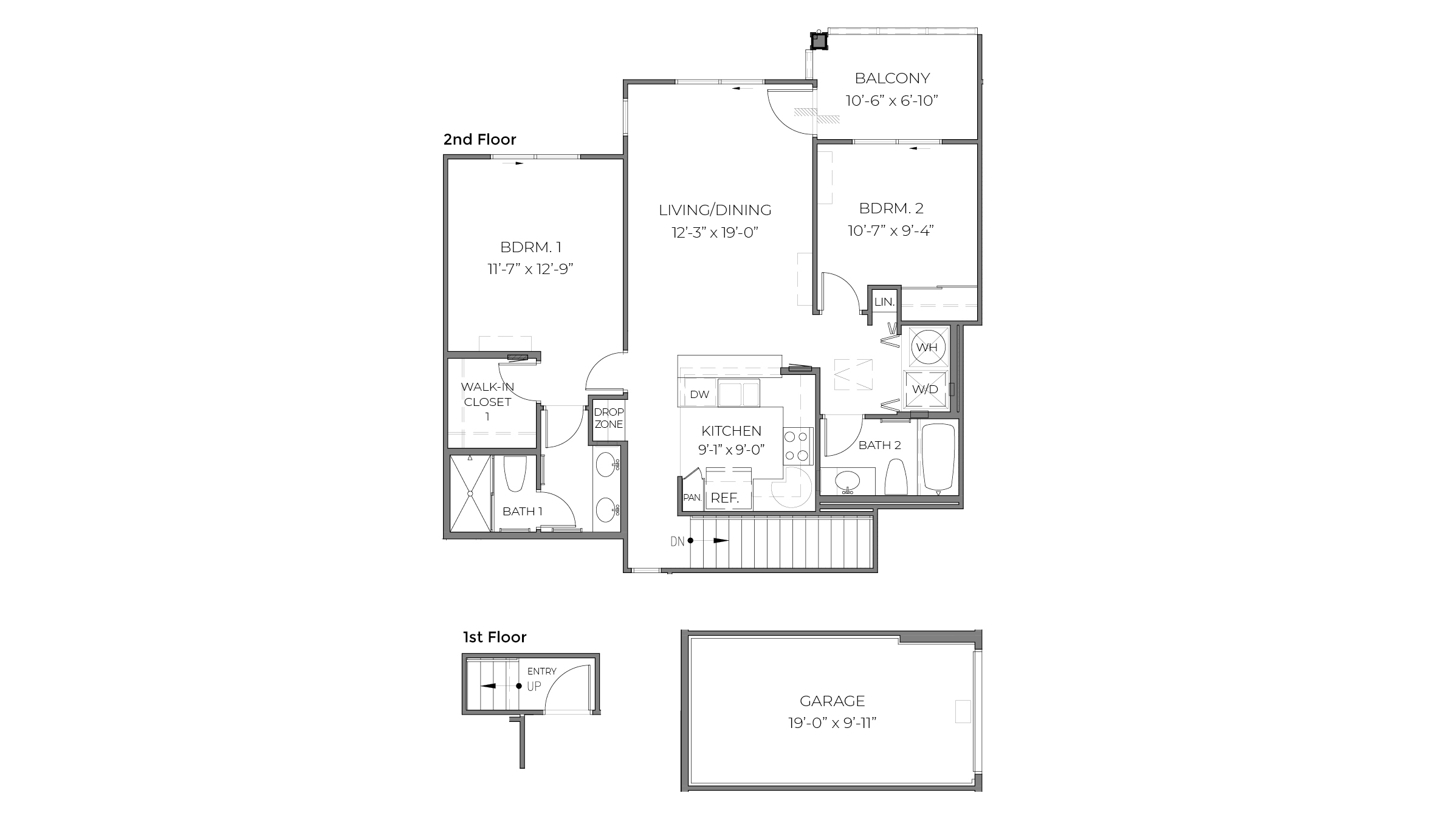 Interior floorplan drawing two bedrooms