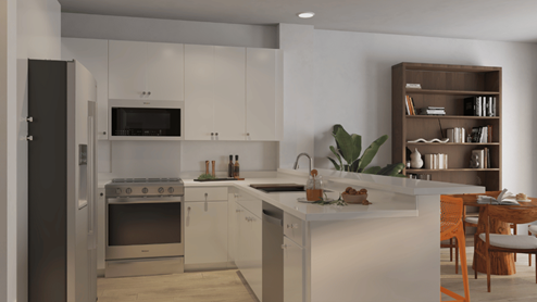 Interior kitchen open to dining area