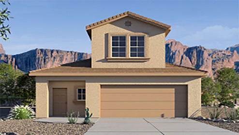 exterior rendering of the Shiloh floor plan 2-story home with 2 car garage