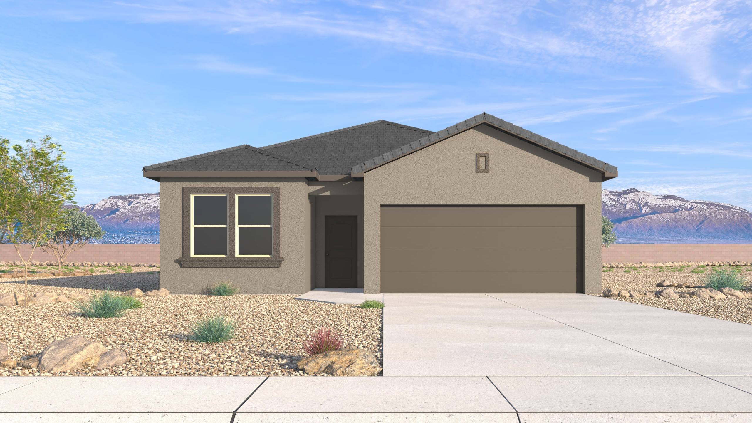 The Gabrielle floor plan exterior rendering. Elevation B.