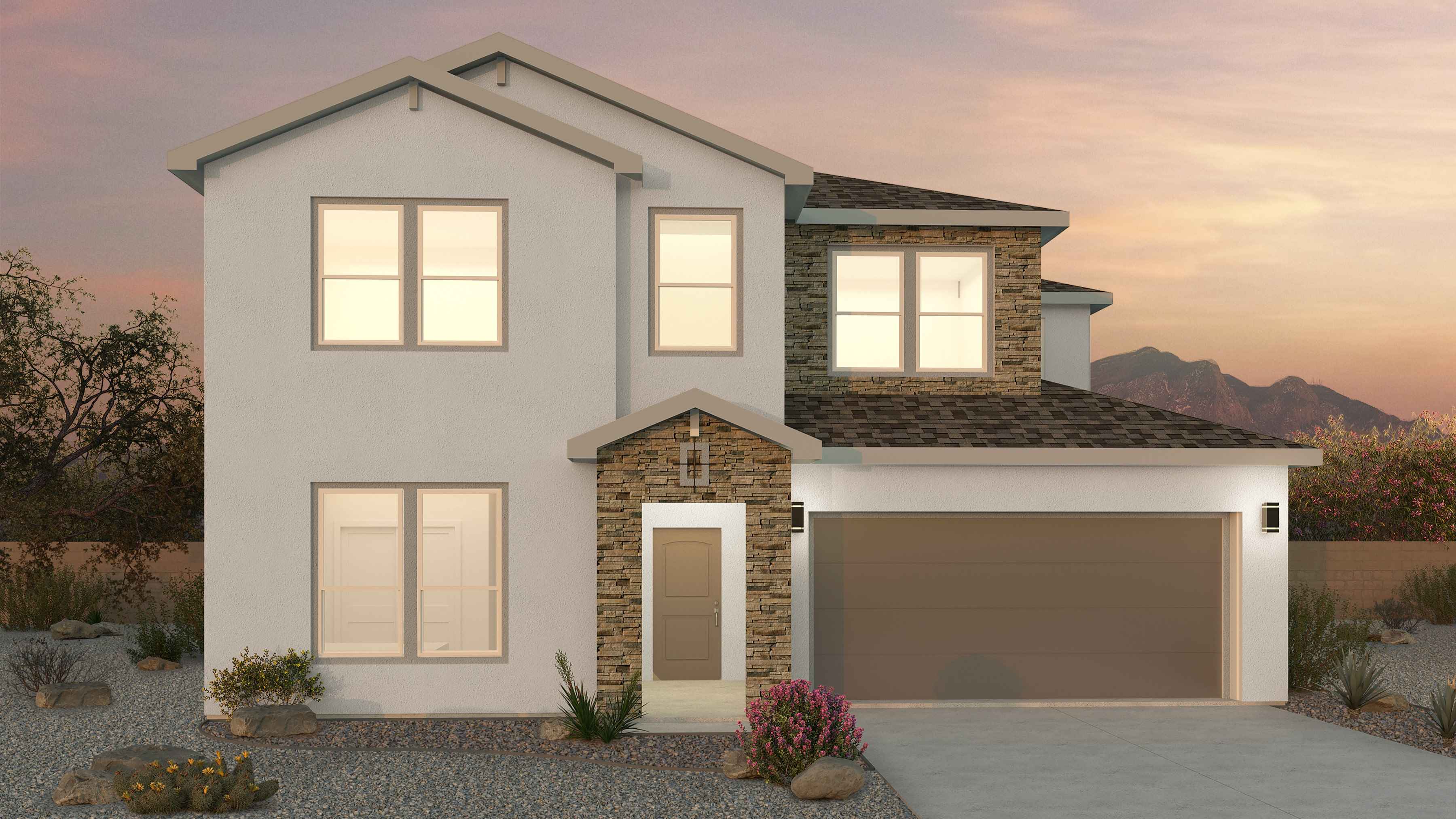 The Malibu two-story rendering - C elevation stone aacents