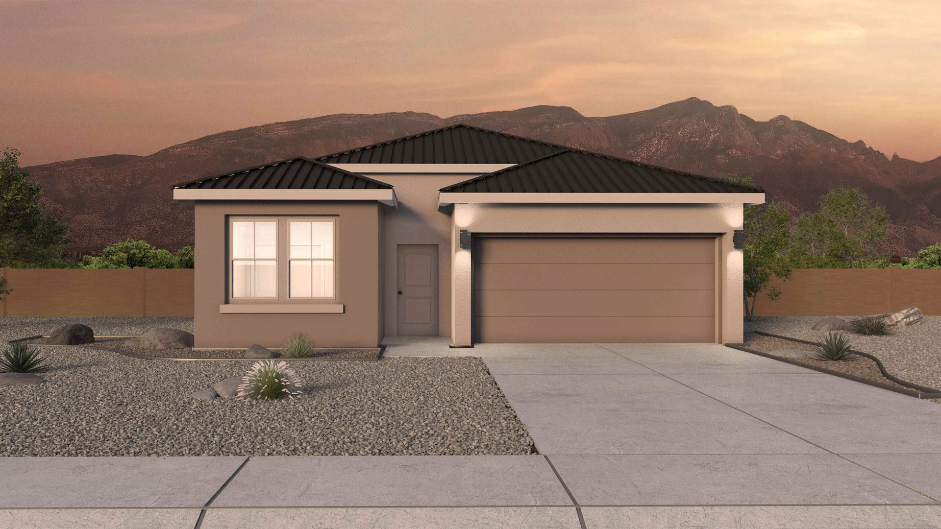 single-story exterior single family home with a two car garage.
