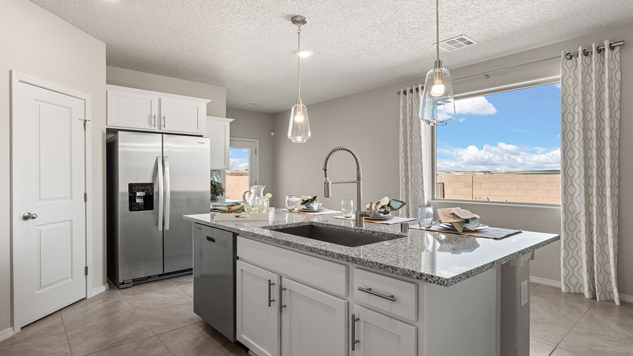 Kitchen appliance suite included with stainless steel selections, pantry and cabinets at Los Diamantes Phase III