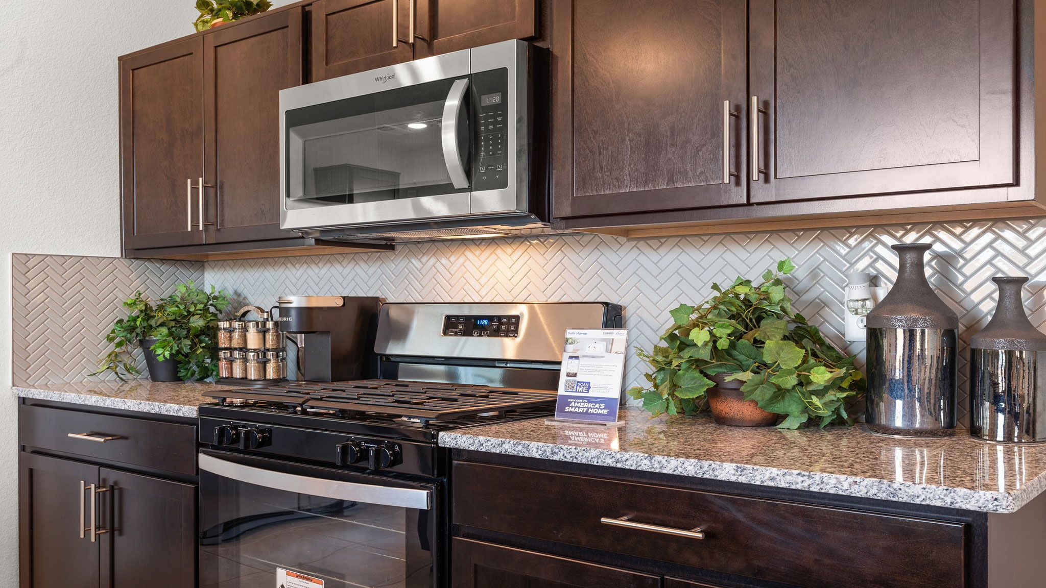 Interior kitchen with brown cabinets