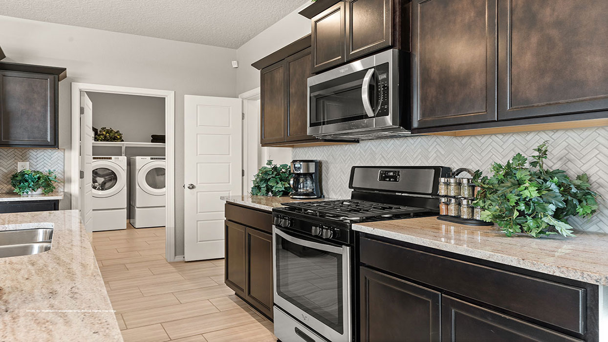 Interior kitchen with brown cabinets