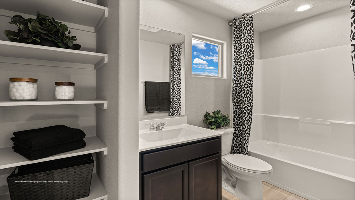 Interior bathroom with sink and full-sized shower