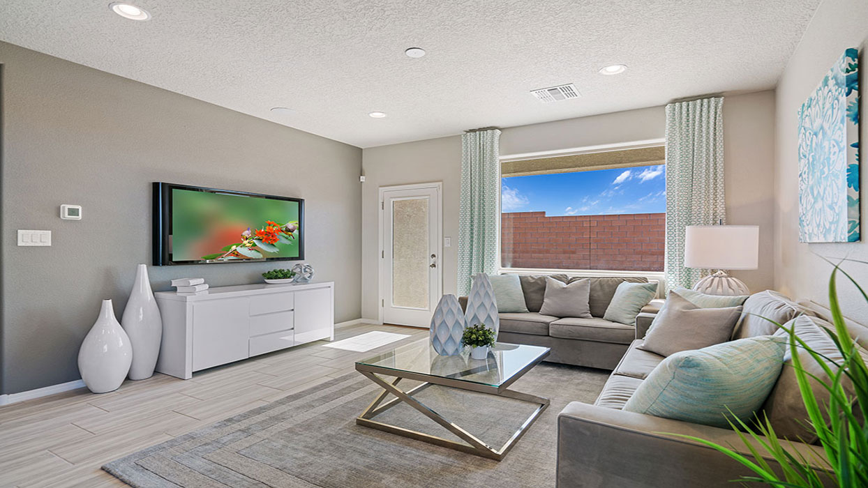 Interior living area with large window