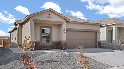 sawyer floor plan with stone accent at bottom of home with side entry