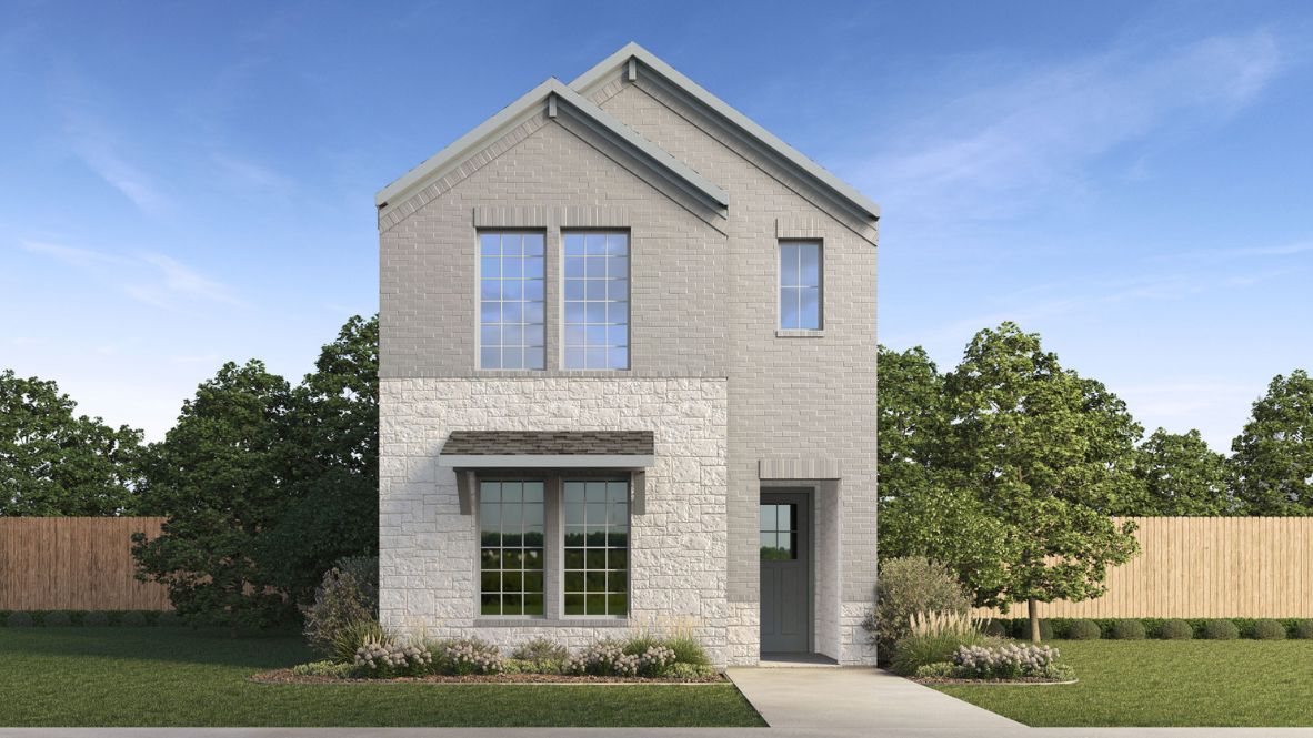 Front view of a newly constructed single-family home with attached garage.