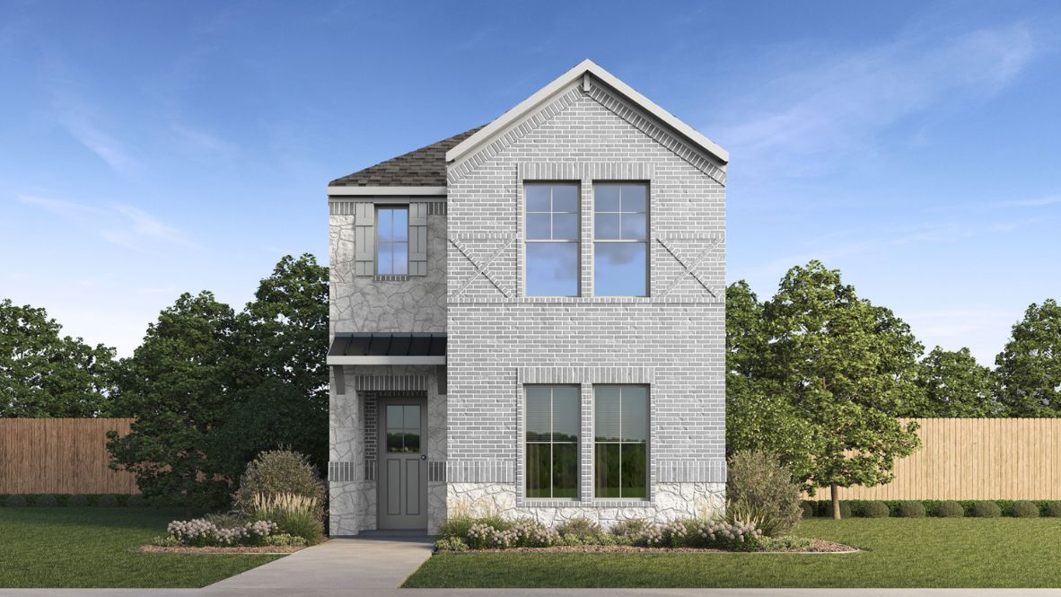Front view of a newly constructed single-family home with attached garage.