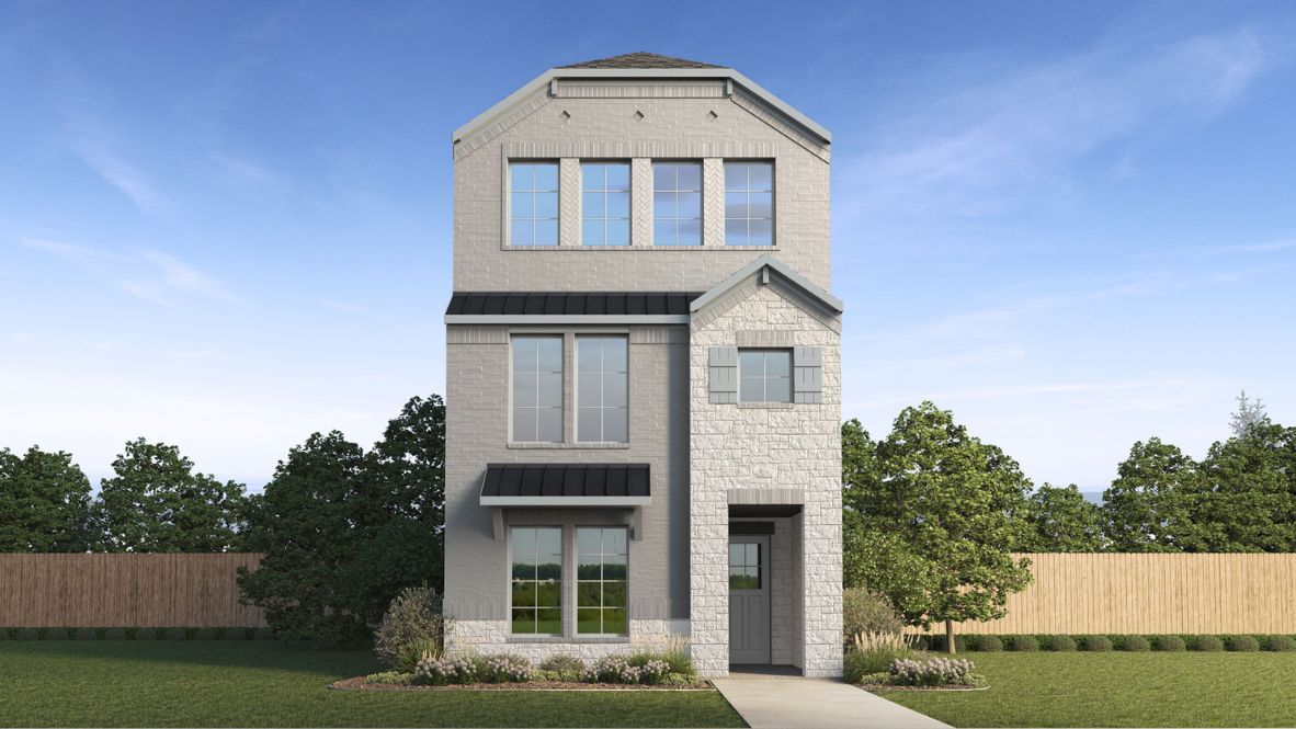 Front view of a newly constructed single-family home with attached garage.