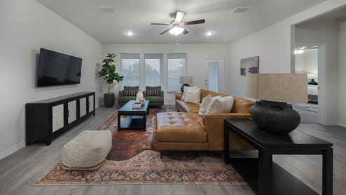 Interior large living room with three big windows