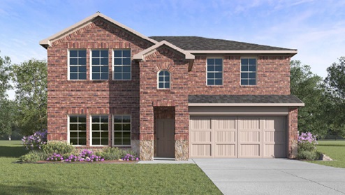 Two story exterior elevation render with brick