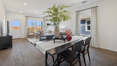 Dining area with the living area behind.