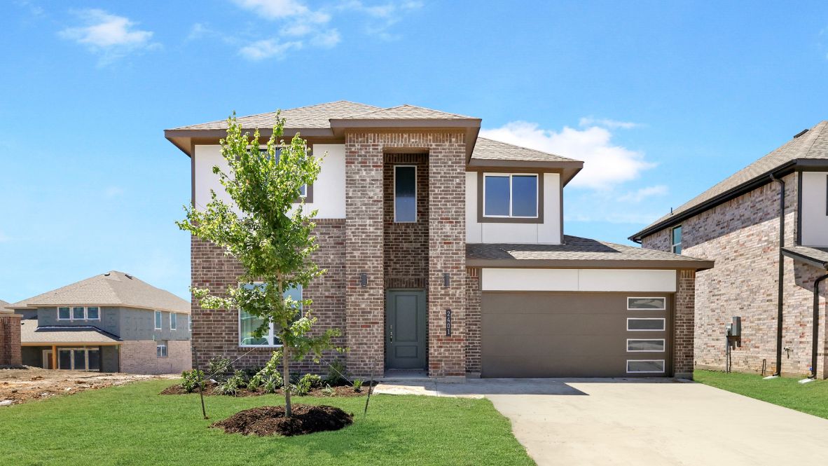 Welcome to the Tangerine floor plan, a stunning 2,346 sq. ft. home located in the brand new Preserve at Forum community in Grand Prairie. This 4-bedroom, 3-bathroom, 2-story home is designed to combine elegance, functionality, and modern living.  The exterior features brick and rock accents, lush landscaping, a full irrigation system, and a charming front yard tree. Step inside to discover a spacious kitchen with 42” flat-panel cabinets, granite countertops, and stainless steel appliances. The open-concept design allows the kitchen to overlook the living area, perfect for seamless entertaining. The living room boasts soaring 2-story ceilings, complemented by 6 large windows that flood the space with natural light.  Upstairs, the loft/game room features a half-wall overlook, offering a unique connection to the main living area while maintaining privacy. This flexible space is ideal for a home office, playroom, or media area. The primary suite includes a luxurious en-suite bathroom with a walk-in shower, glass enclosure, bench, double vanity sinks, and a private toilet room.  Enjoy luxury vinyl wood flooring in the main living areas and plush carpet in the bedrooms and loft. Smart home features, including a video doorbell, smart thermostat, and Alarm.com app, bring convenience to your fingertips.  Schedule your tour today and experience the Tangerine floor plan!