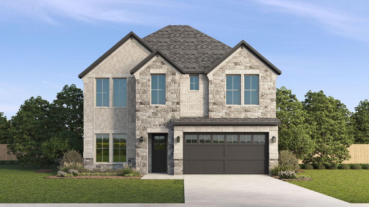 Two story home with brick and stone exterior