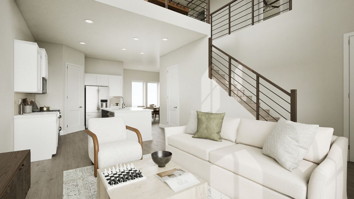 Living room leading to stairway