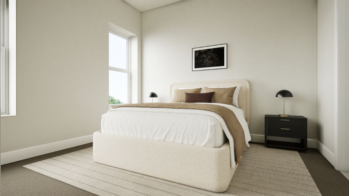 Bedroom one with bed and nightstand