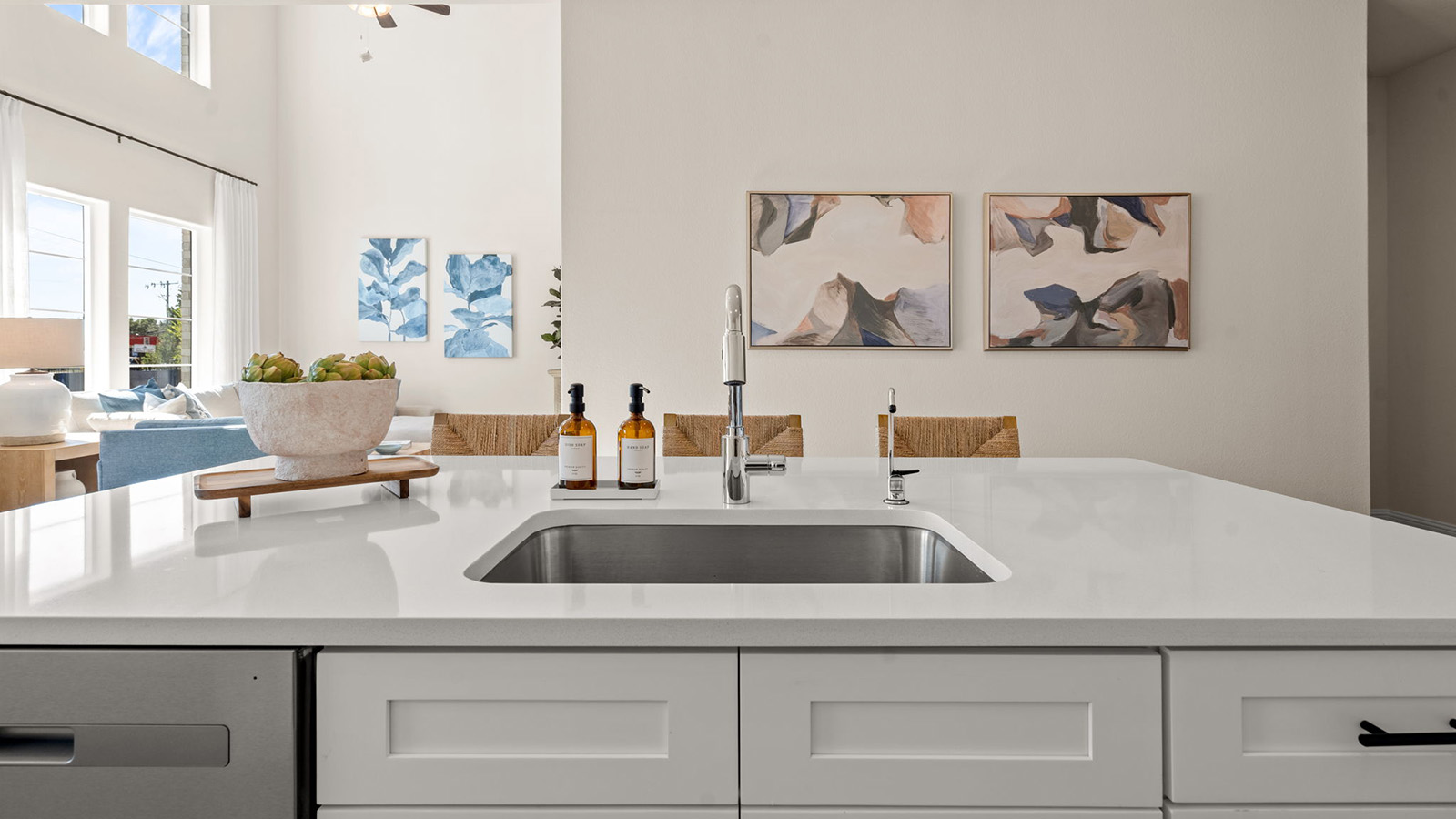 Kitchen island open to living area