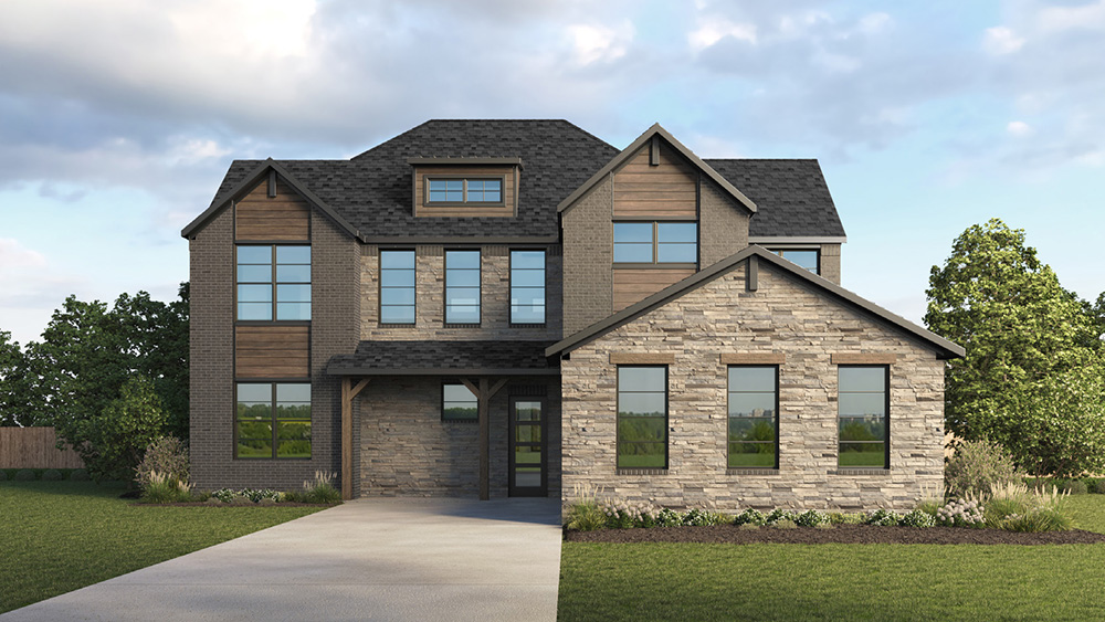 Two story home with brick and stone exterior