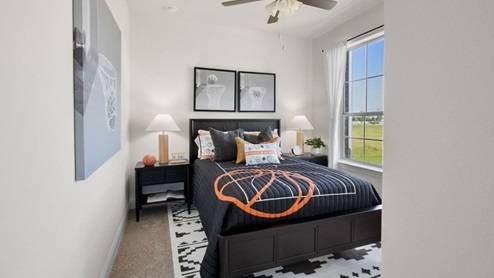 Interior bedroom with large window